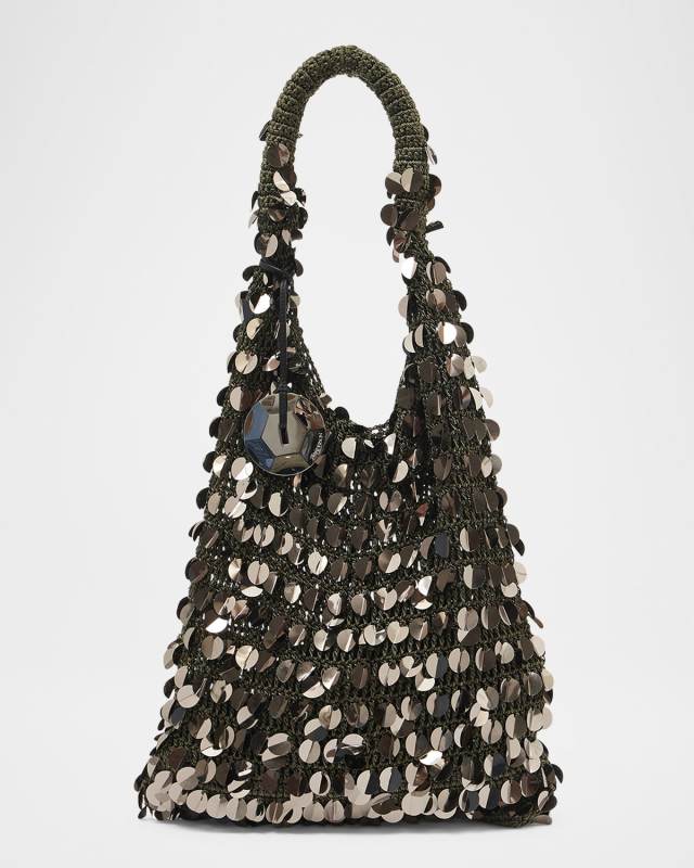 Sequined Crochet Hobo Bag